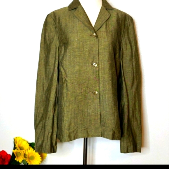 Saks Fifth Avenue Linen Wool Jacket Olive Green Luxury Vintage Office Italian - Picture 1 of 8